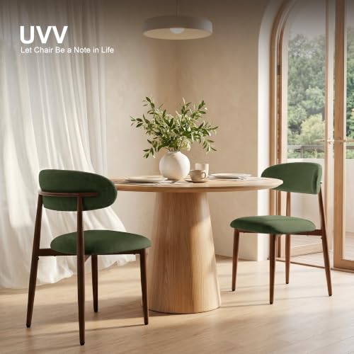 UVV Dining Chairs Set of 4, Metal Kitchen Chairs with Modern Fabric Upholstered for Dining Room, Green - color: Green Seat / Walnut-grain Metal Legs