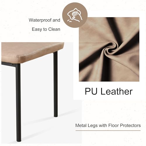 PU Leather Dining Chairs Set of 4, Mid-Century Modern Beige Leather Kitchen Chairs, Armless Dining Room Chairs with Black Metal Legs for Dining Room, Living Room - color: Beige, size: 4 chairs
