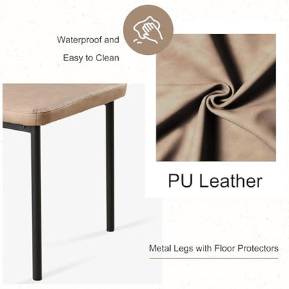 PU Leather Dining Chairs Set of 4, Mid-Century Modern Beige Leather Kitchen Chairs, Armless Dining Room Chairs with Black Metal Legs for Dining Room, Living Room - color: Beige, size: 4 chairs