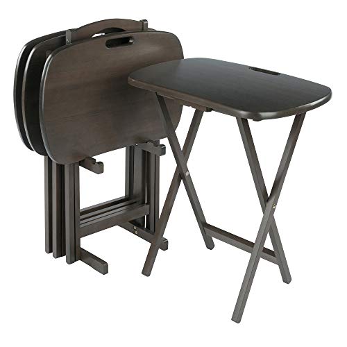Winsome Lucca Snack Folding Table Set, 22.8-inch x 15.6-inch, Oyster Gray (16577) | Easy to Store Portable Fold Up Table Set with Storage for Kitchen, Living Room TV Dining, Crafts, Puzzles, Work From Home - color: Oyster Gray
