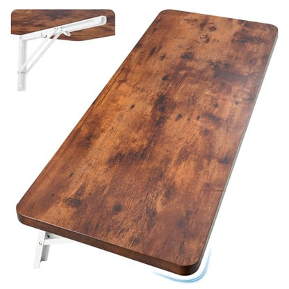 Neoaider Wall Mounted Folding Table 39.4”L x 19.7”W, Brown | Laundry Folding Table with Heavy Duty Metal Collapsible Shelf Brackets, Wall Mounted Desk Fold Down for Small Spaces - color: Brown, size: 39.4" x 19.7"