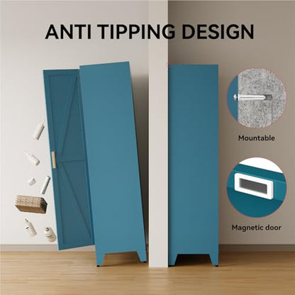71" Tall Metal Armoire Wardrobe Closet with Removable Hanging Rod and Adjustable Shelves,Blue - color: Blue, size: 17.7"D x 31.5"W x 71"H-2