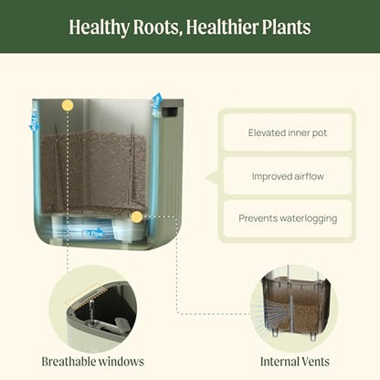 15 Inch Self-Watering Planter for Indoor Plants – Large Modern Plant Pot with Built-In Water Reservoir, Ideal for Monstera, Fiddle Leaf Fig, Palms & Peace Lily, Without Trellis (1, Fog Gray) - color: Fog Gray