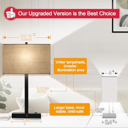 21" Set of 2 Table lamp with USB A+C & AC Outlets, Touch Control 3-Way Dimmable Nightstand Lamps for Bedroom Living Room Office Reading, Champagne Gold Shade Touch Lamps, 5000K LED Bulbs Included - color: (2 Pack)Champagne Gold & Matte Black (Base)-Two 50