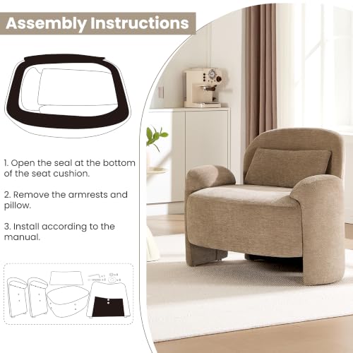 Accent Chair for Living Room, Modern Chenille Fabric Lounge Reading Sofa Chair with Lumbar Pillow, Upholstered Arm Chairs for Bedroom, Office, Brown - color: Brown