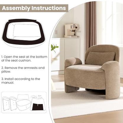Accent Chair for Living Room, Modern Chenille Fabric Lounge Reading Sofa Chair with Lumbar Pillow, Upholstered Arm Chairs for Bedroom, Office, Brown - color: Brown