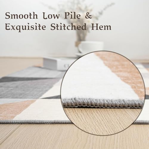 HOMFINE Washable Modern Area Rug - Geometric Style 8x10 Rugs for Living Room, Bedroom, Machine Washable Rug Soft Non Slip Non Shedding Area Rug - Grey Brown, 8'x10' - color: Grey/Brown, size: 8' x 10' (Rectangular)