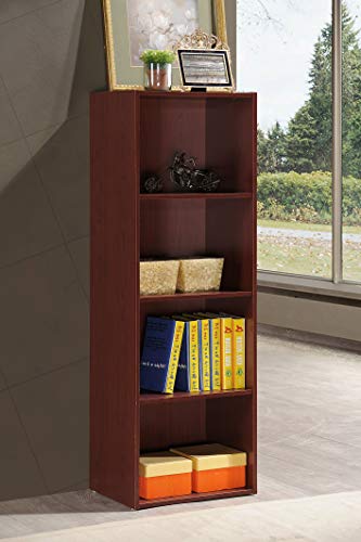 Hodedah 4-Shelf Bookcase in Mahogany - color: Mahogany, size: 4-Shelf