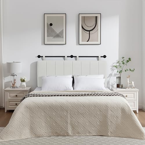King Headboard Only, Wall Mounted Hanging Upholstered Bed Head Board | Modern Vertical Channel Design of Fine Linen, Elegant Light Yellow Fluted Headboard for Bedroom (Light Yellow, King Size ) - color: Linen/Light Yellow, size: King