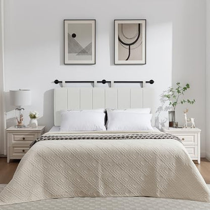 King Headboard Only, Wall Mounted Hanging Upholstered Bed Head Board | Modern Vertical Channel Design of Fine Linen, Elegant Light Yellow Fluted Headboard for Bedroom (Light Yellow, King Size ) - color: Linen/Light Yellow, size: King