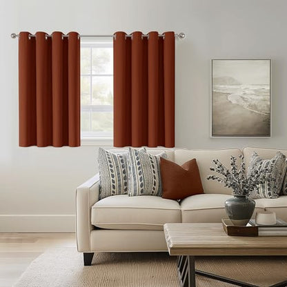 ChrisDown Terracotta Blackout Curtains 45 Inches Long 2 Panels for Bedroom | Room Darkening,Light Blocking,Thermal Insulated,Faux Linen,Farmhouse,Grommet,Window Treatment,Drapes,Living Room,52x45 - color: Terracotta, size: 52"W x 45"L (Pack of 2)