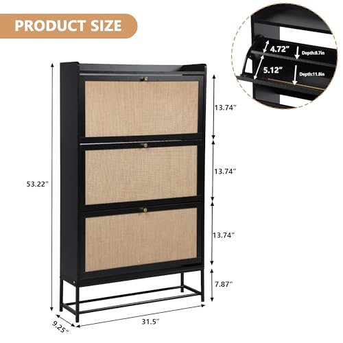 Shoe Cabinet, Shoe Cabinet Freestanding Tipping Bucket Shoe Rack Organizer with 3 Flip Drawers, Modern Entryway Narrow Shoe Rack for Entryway, Hallway, Bedroom (Black) - color: Black, size: 3 Drawers Standard