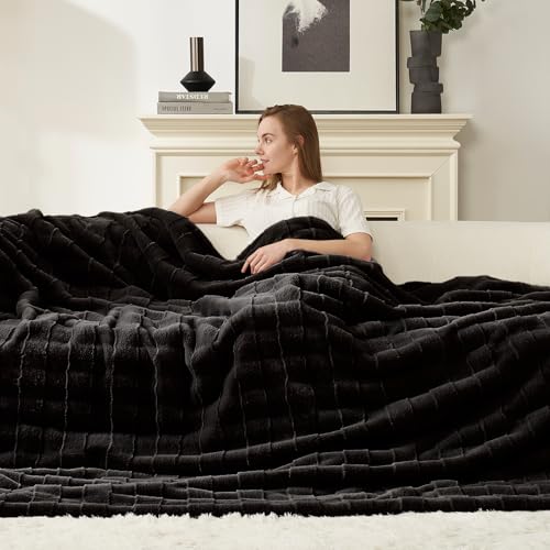Cozy Bliss Fluffy Faux Fur Throw Blanket for Couch,Warm Cozy Soft Black Throw Blankets for Sofa Bed Living Room,50x60 Inches - color: Black, size: Throw(50" x 60")