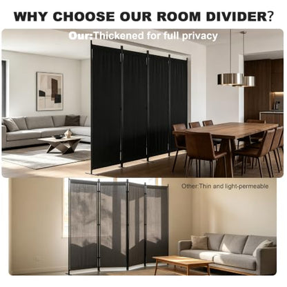 4 Panel Room Divider, 6FT Folding Privacy Screens(Black, 4 Panel-88'') | Portable Partition Room Dividers, Freestanding Wall Divider for Office, Studio, Room Separation - color: Black
