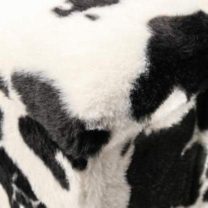 Luxe Faux Fur Storage Ottoman, Cowhide Black/White, 12 x 12 x 12 in | Engineered Wood, Tool-Free Assembly, Modern Style, Seat And Footrest - color: Cowhide Black/White, size: 12"D x 12"W x 12"H