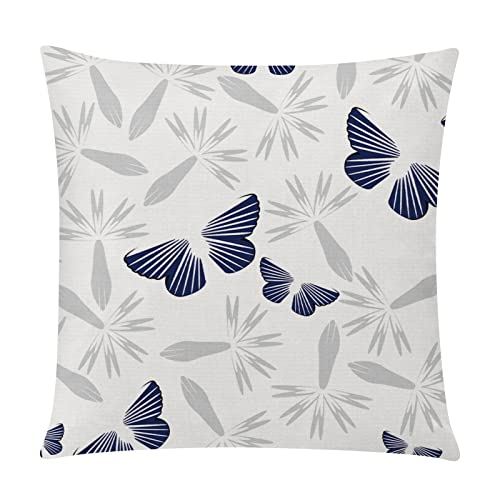 COMMINY Blue Grey Pillow Covers 16x16 Set of 6 Decorative Daisy Flower Throw Pillow Cover for Couch Modern Farmhouse Cushion Pillow Case for Living Room Patio Home Decor | spring floral, wild flower bloom, decorative cushion cover, Breathable Linen, Accen
