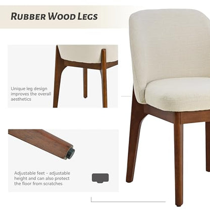 VKNOW Upholstered Wooden Dining Chairs Set of 2 with Modern Fabric, Beige | Modern Dining Room Chairs with Wood Legs, Kitchen Chairs for Restaurant, Living Room, No Wobble - color: Beige-brown Leg, size: 2 PCS