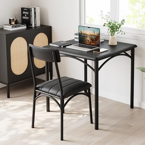 GarveeLife 3-Piece Dining Table Set for 2, Square Kitchen Table & Chairs | Upholstered, Space-Saving Square Kitchen Table Set, Compact Dining Room Furniture for Apartment, Studio - color: Black