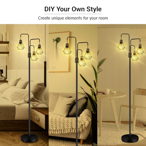Industrial Floor Lamp,Metal Diamond Lampshade,Modern Stand Up Lamp with 3 Light, Bulbs Not Included,Simple Design Floor Lamp for Bedroom, Living Room, Office, Kids Room, Reading - color: Diamond