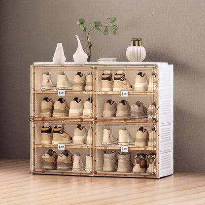 ANTBOX Portable Shoe Rack Organizer for Closet Entryway, Stackable Sneaker Storage Shoe Cabinet with Magnetic Clear Door, Large Plastic Storage containers Bins with Lids 4 Tiers 16 Pairs - size: 4 Tiers 16 Pairs