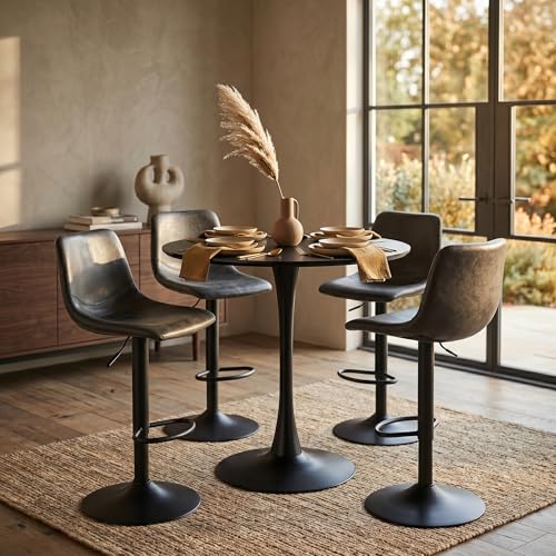 LeisureMod Bristol Collection 31-Inch MDF Round Bar Height Table, Black | Modern, Top, Pub, Pedestal Base, Bistro Cocktail Table, Kitchen, Dining Room, Cafe, Restaurant, Home Bar - color: Black, size: 31" Wide