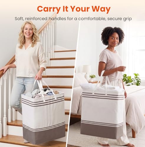 TranquilRelax 3-Pack Laundry Basket, Laundry Hamper, Khaki-125L | Freestanding＆Water-Resistant Laundry Hamper, Collapsible Tall Clothes Hamper with Carry Handles for Clothes, Laundry Basket - color: Khaki, size: 125L