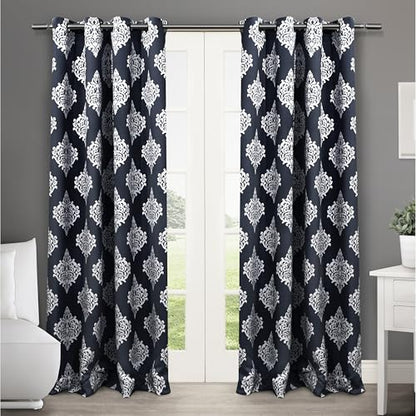 EXCLUSIVE HOME Medallion Room Darkening Blackout Grommet Top Curtain Panel Pair, 52"x96", Black Pearl - color: Black Pearl, size: 52"W x 96"L (Pack of 2)