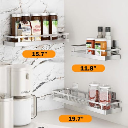 SUS304 Stainless steel Wall Mount Spice Rack Storage Basket - Seasoning Container, Kitchen Spice Organizer -Kitchen Seasoning Hanging Rack - Bathroom Shelf (Silver) - size: 11.8Inch 1PC