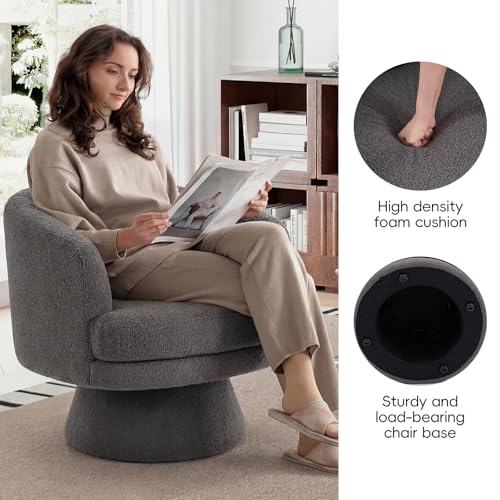Swivel Accent Chair with Armrest, Modern 360 Degree Swivel Barrel Chair with Curve Back and Soft Cushion,Comfy Round Sherpa Teddy Armchair Single Sofa for Living Room,Bedroom, Dark Grey - color: Dark Grey