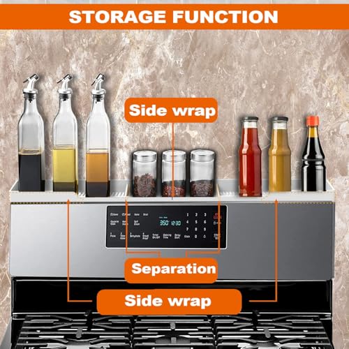 AWOKE Stove Top Shelf 30 Inch - Silicone Material Magnetic Shelf for The Stove - 3 Functional Partitions Kitchen Spice Rack Organizer - White - color: White