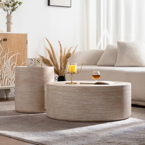 39.37" Round Faux Marble Coffee Table for Living Room, Modern Drum Coffee Table, Faux Stone Mars Pattern Center Table, Minimalist Large Circle Round Coffee Table No Assembly(Mars Pattern) - color: 39.37'' Mars Pattern