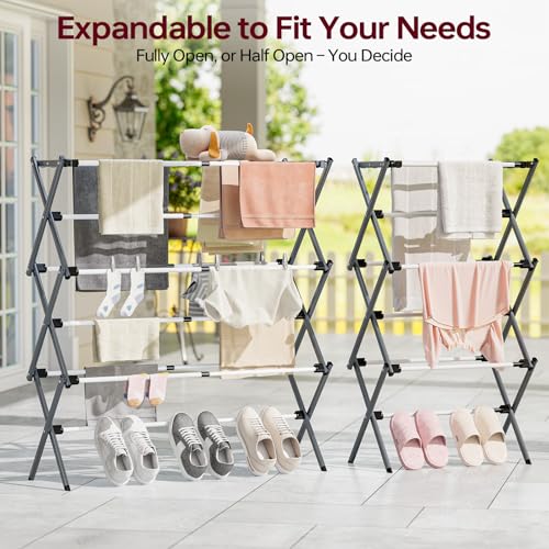 Extra Large Clothes Drying Rack，14.57"D × 44.88"H - color: Grey White, size: Small