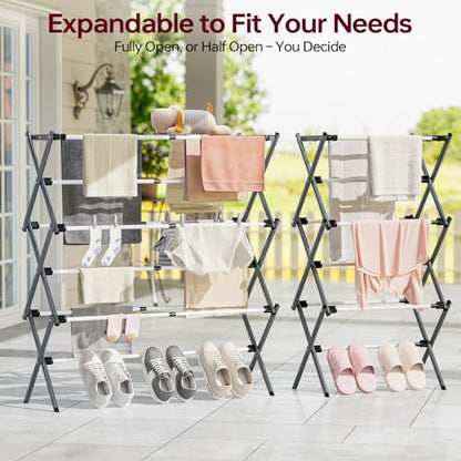Extra Large Clothes Drying Rack，14.57"D × 44.88"H - color: Grey White, size: Small