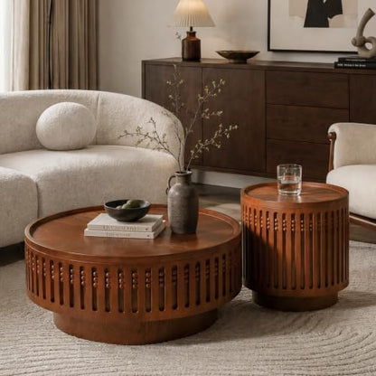 31.3" Round Coffee Table with Hidden Storage, Center Table | Mid-Century Modern Center Table Tea Table, Boho Accent Table with Flip-Top Storage Function for Living Room,Bedroom, Walnut - color: A-31.3" Round Coffee Table