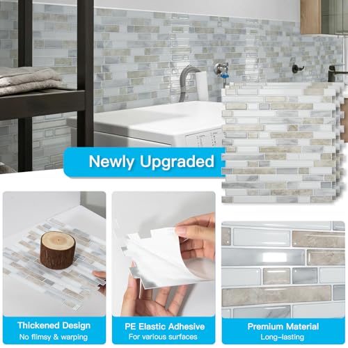 Art3d 10-Sheet Heavy-Duty Peel and Stick Backsplash, Waterproof Wall Tiles Stick on Kitchen Backsplash Living Space, Beige & White (Pack of 4) - color: Beige & White, size: 12 x 12 Inch (Pack of 4)