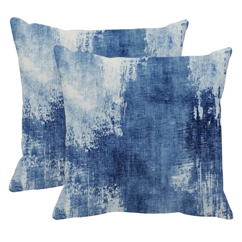 Throw Pillow Covers Set of 2, 18 x 18 Inch, Blue White | Abstract Modern Outdoor Decorative Square Pillow Cases Couch Cushion Case for Couch Bed Sofa Living Room Home Decor - color: White Blue, size: 18" x 18" (Pack of 2)