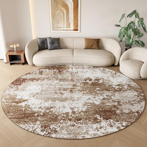 Brown Round Rugs 6ft Washable Circle Area Rug for Entryway Kitchen, Non Slip Soft Low Pile Stain Resistant, Boho Circular Carpet for Living Room Bedroom Dorm Dining Room Table, Abstract Coffee - color: Brown, size: 6' (Round)