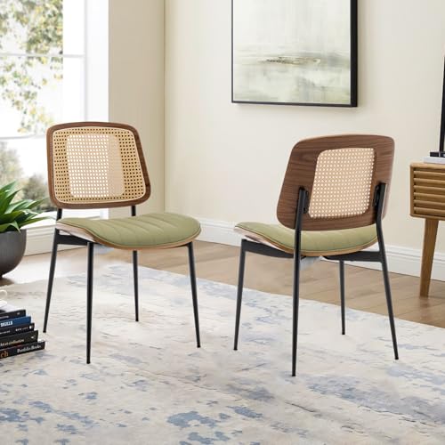LUNLING Dining Chairs Set of 2 Mid Century Modern Retro Faux Leather Kitchen Chairs with Walnut Bentwood Upholstered Seat Metal Legs Adjustable Foot for Kitchen Dining Room Chairs(LightGreen) - color: Green2, size: Set of 2