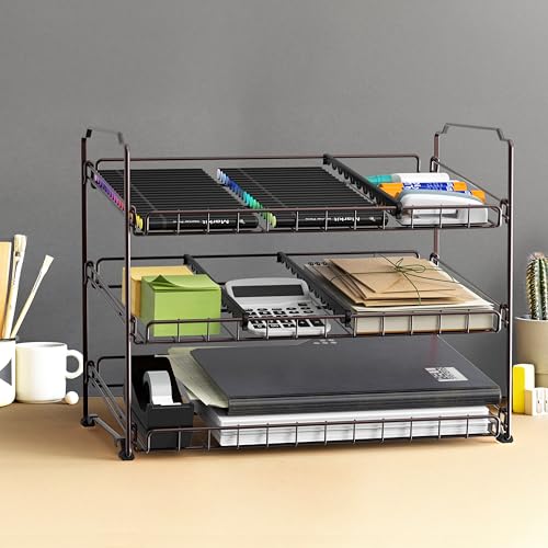 Simple Houseware 3-Tier Stackable Can Organizer Rack Hold 36 Cans, Bronze | Can Food Storage Dispenser for Pantry/Cabinet, Adjustable Dividers – 11.5" D x 17" W x 13.75" H - color: Bronze