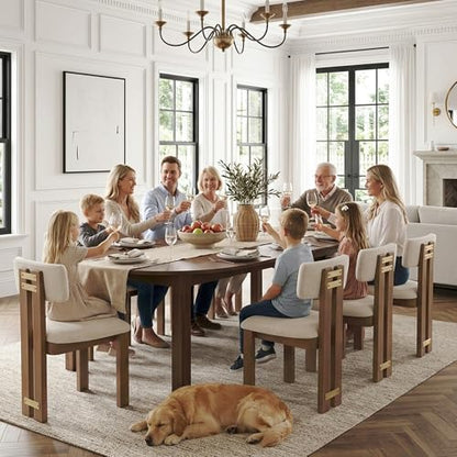 HNY Extendable Dining Table Round to Oval for 4-8, 42"-77" Oak Veneer Kitchen Table with Sturdy Legs, Modern Farmhouse Expandable Dining Room Table for Family Gatherings & Small Apartments, Walnut - color: Wanult