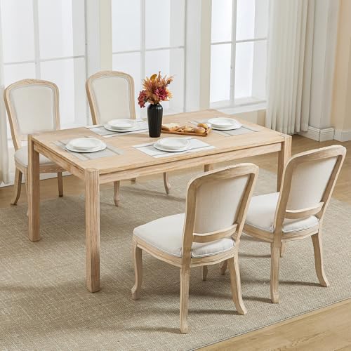 Kmax French Dining Chairs Set of 2, Farbric Upholstered Dining Chairs with Elegant Curved Legs High Back Armless Kitchen Chairs Side Chairs for Dining Room Restaurant - Linen, Beige/Brushed Legs - color: Fan-back/Beige Seat/Brush Leg, size: 2 Chairs