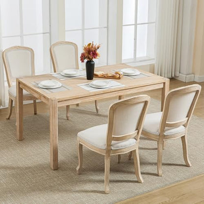 Kmax French Dining Chairs Set of 2, Farbric Upholstered Dining Chairs with Elegant Curved Legs High Back Armless Kitchen Chairs Side Chairs for Dining Room Restaurant - Linen, Beige/Brushed Legs - color: Fan-back/Beige Seat/Brush Leg, size: 2 Chairs