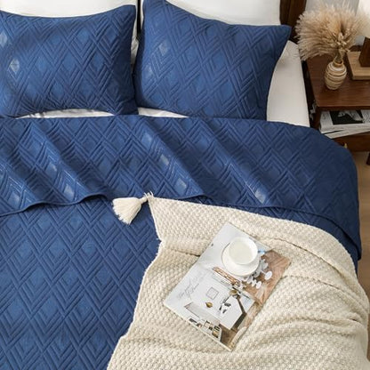 EMME Quilts Twin Size Bedding Sets, Navy Blue Bedspread Soft Lightweight Pre-Washed Quilt, 2 Piece Cozy Reversible Microfiber Ultrasonic Coverlet with Pillow Sham (Diamond Pattern,66"x90") - color: 02-navy (Diamond), size: Twin/Twin XL(66" x 90")