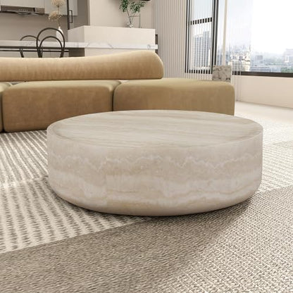 Round Faux Marble Fiberglass Drum Coffee Table, 31.49in Mars, No Assembly - color: 31.49'' Mars Pattern
