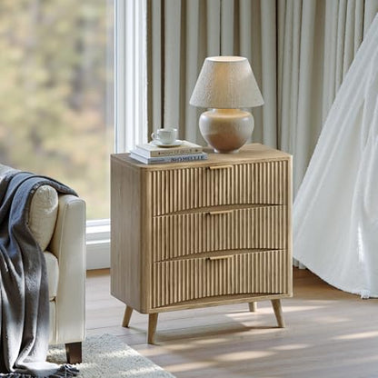 Evermagin 31.5" W Oversized Large Fluted Nightstands Set of 2 | 3 Drawers Light Wood Night Stand Bedside Table, Mid Century Modern Small Dresser for Bedroom, livingroom, Natural Oak - color: Oak, size: 15.78"D x 31.5"W x 29.35"H (3 Drawers)