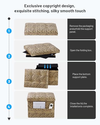 Bsketa Storage Ottoman, 17" Folding Velvet Foot Rest,Leopard Print 2 Pack | Small Ottoman with Side Pockets, Thicker Foam Padded Seat, Livingroom, Dorm, Bedroom, Easy to install, 43L,17x13x13in - color: Leopard Print 2 Pack-with Side Pockets