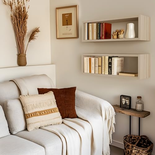 24in Floating Cube Shelves Set of 2, Display Shelves Wall Mount, Decorative Hanging Shelves for Kitchen Living Room Office,(Grey Oak, Rectangle 2 Cubes) - color: Grey Oak, size: Rectangle-Set2