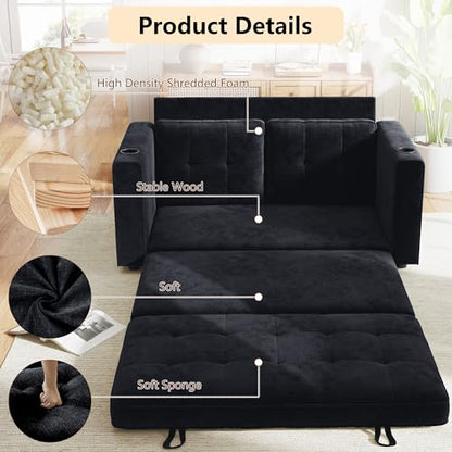 Convertible Sofa Bed, Folding Sofa Bed 2 in1 Pull Out Loveseat Sleeper Sofa, Floor Sofa Bed for Small Spaces Folding Couch Bed with Pillows for Living Room Bedroom - Black - color: Black