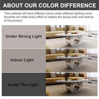 49.2" Oval Marble Coffee Table with Silver Stainless Steel Base, Luxury Modern White Sintered Stone Center Cocktail Tea Tables for Living Room,Easy Assembly - color: Style 3: Silver Base