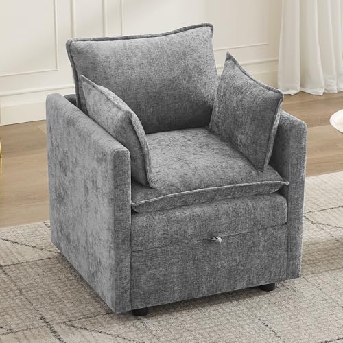 30" Cloud Modular Single Sofa Chair with Storage, Modern Upholstered Accent Chair Deep Seat, Chenille Reading Lounge Armchair for Living Room, Bedroom, Small Space, Light Grey - color: Light Grey, size: 30'' Accent Chairs